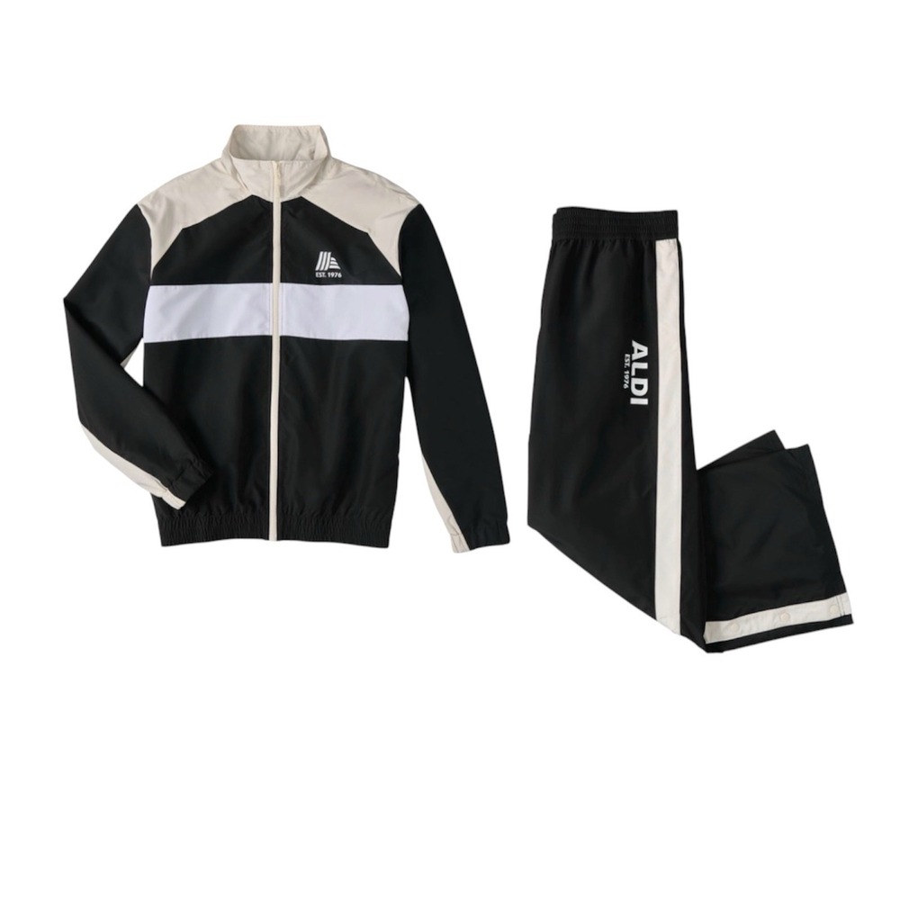 Aldi Gear Tracksuit Set XL Windbreaker Jacket Pants Black White 50th Anniversary